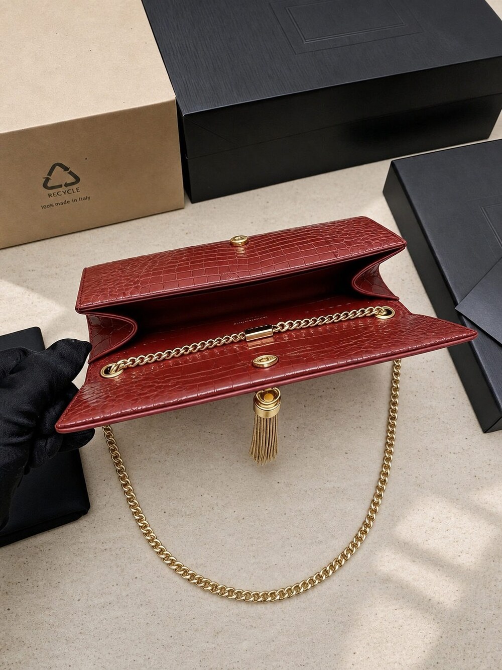 Yves Saint Laurent Red Calfskin Medium Kate Purse with Gold Tassel - Picture 8 of 8